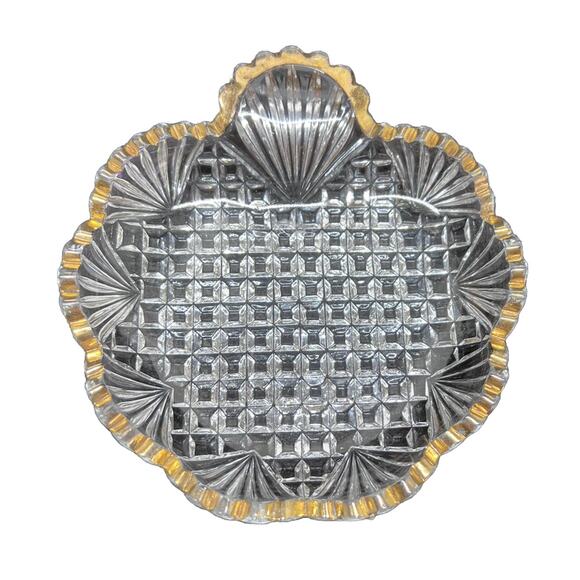 Vintage Clear Glass Trinket Dish with Sawtooth Rim And Decorative Gold Edging - Picture 1 of 9